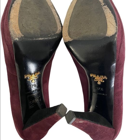 Authentic | Prada | Ruffle Suede Calzature Donna Camoscio Pumps | Sz 37.5 - Picture 7 of 8